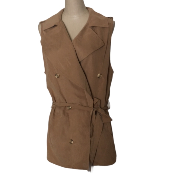 Love Tree Jackets & Blazers - Love Tree Sleeveless Brown Front Tie Vest Sz L